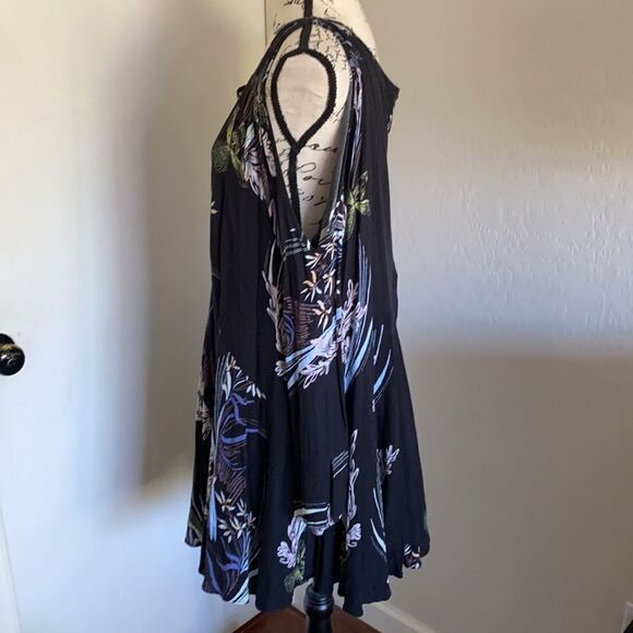 Free People Black Floral Cold Shoulder Tunic Dress Boho Feminine Contemporary - Picture 8 of 15